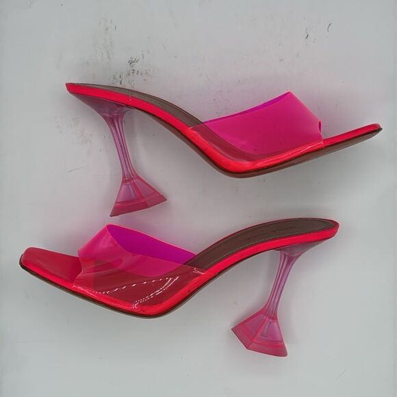 Amina Muaddi Lupita Glass Slide Sandals PVC Pink Size 39/ US 9 - Picture 8 of 12